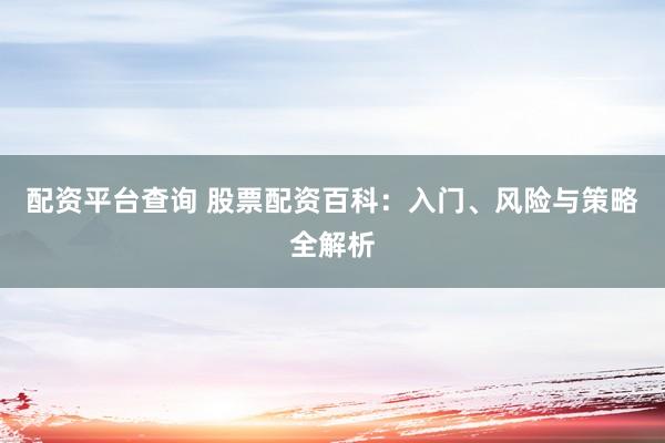 配资平台查询 股票配资百科：入门、风险与策略全解析