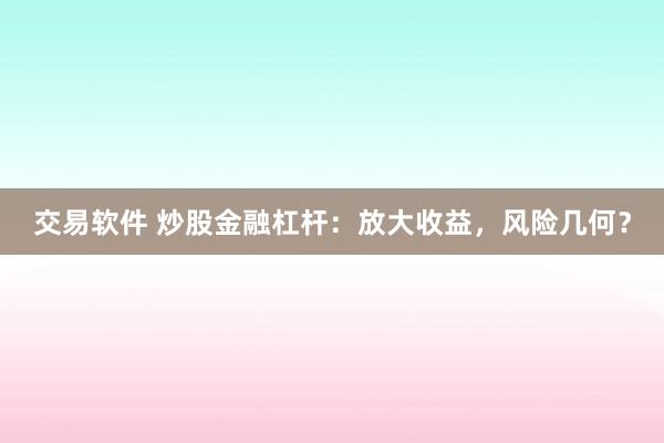 交易软件 炒股金融杠杆：放大收益，风险几何？