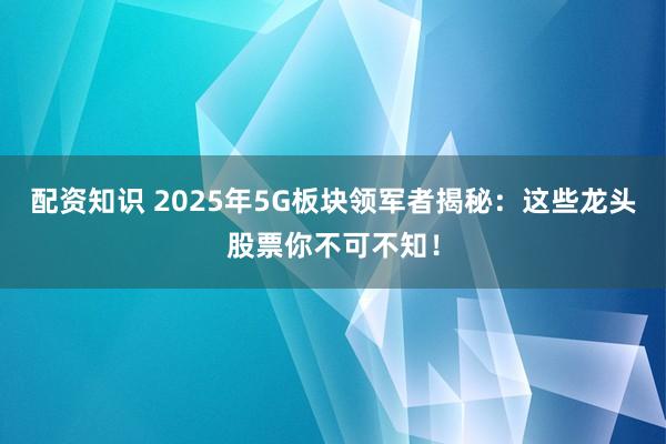配资知识 2025年5G板块领军者揭秘：这些龙头股票你不可不知！