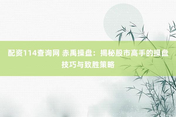 配资114查询网 赤禹操盘：揭秘股市高手的操盘技巧与致胜策略