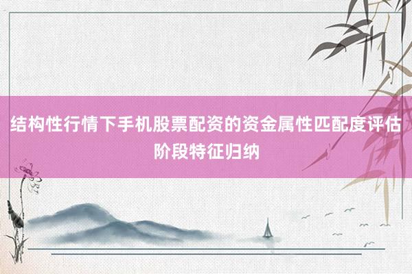 结构性行情下手机股票配资的资金属性匹配度评估阶段特征归纳