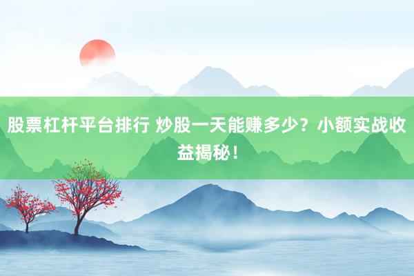 股票杠杆平台排行 炒股一天能赚多少？小额实战收益揭秘！